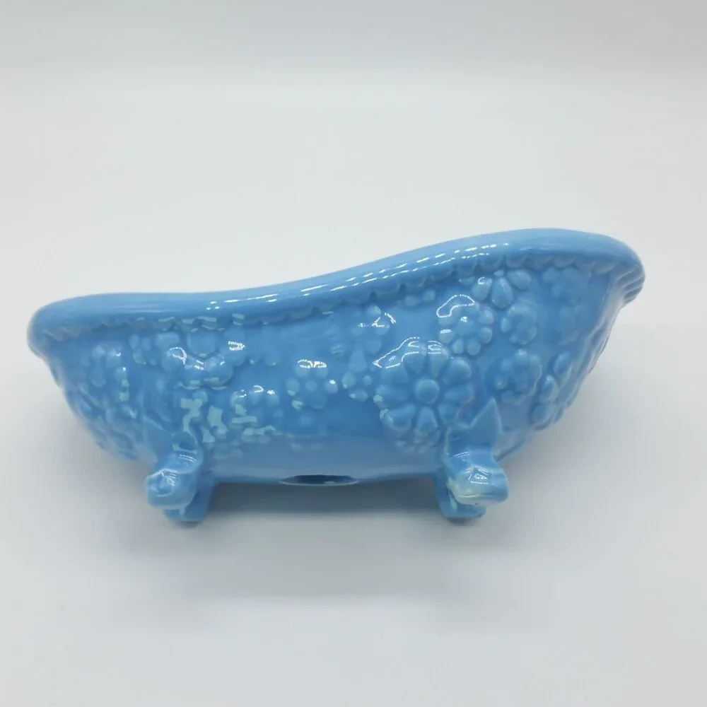 Vintage Arnel 1975 Footed Blue Floral Bathtub Soap Dish